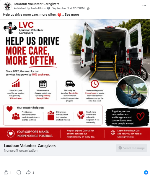 Loudoun Volunteer Caregivers social media post