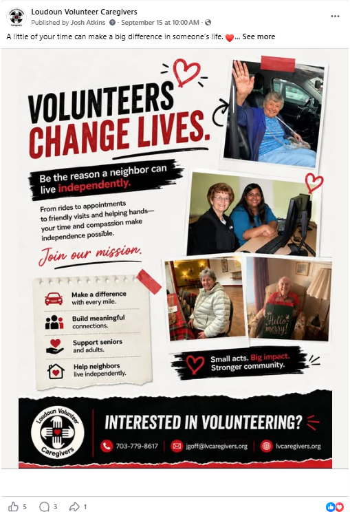 Loudoun Volunteer Caregivers social media post